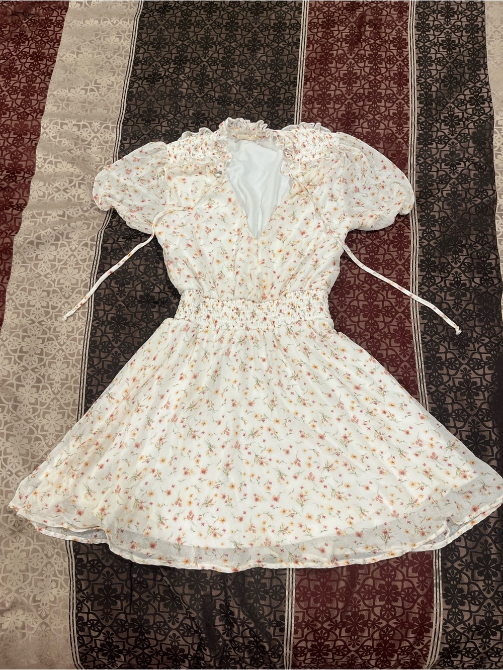 Altar'd State Ivory Floral Puff-Sleeve Kids Dress